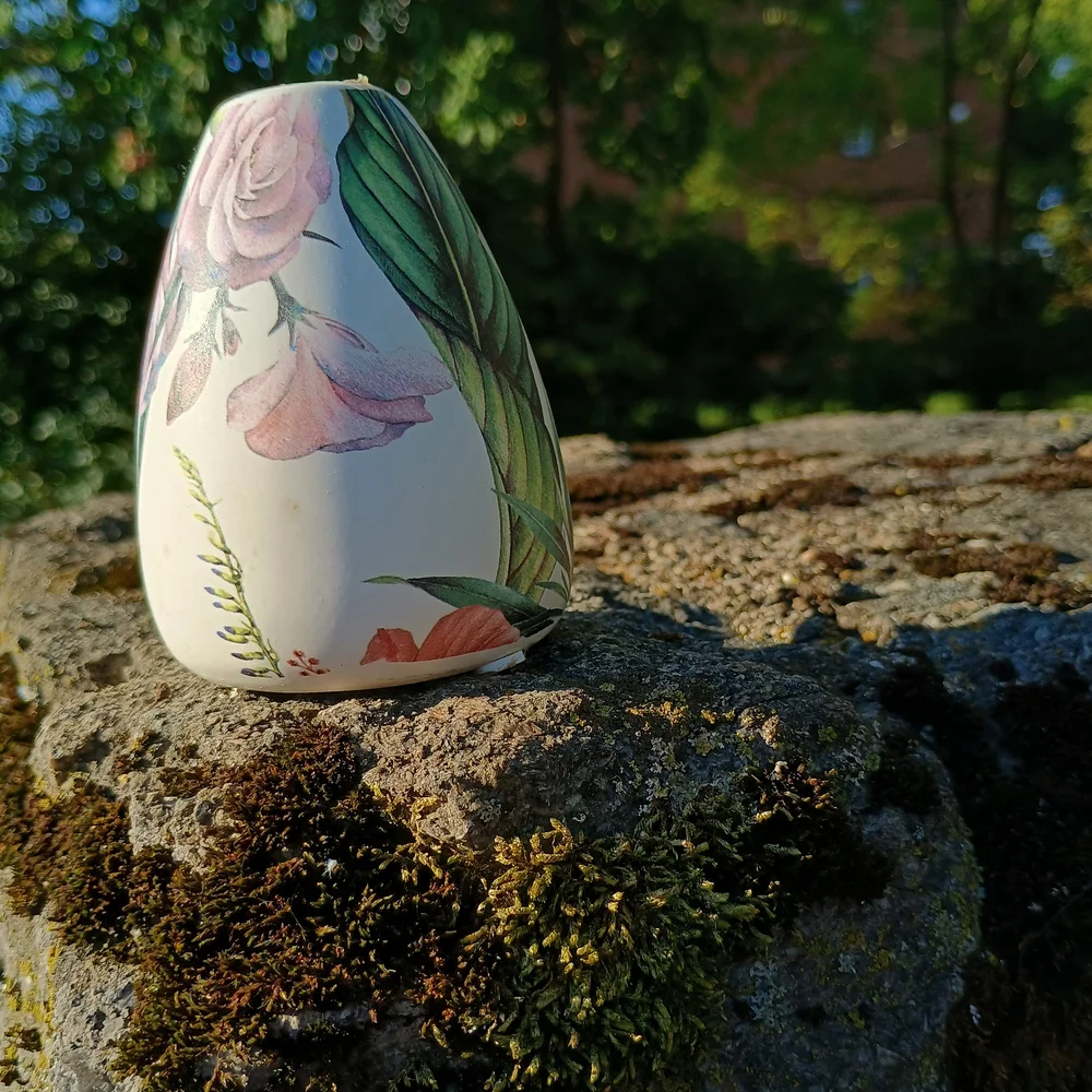 Small teardrop shaped floral print vase or candlestick holder, cottage core vibe